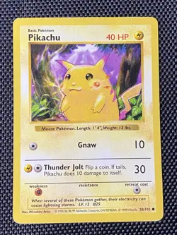 Pikachu 58/102 Shadowless RED CHEEKS NM Base Set Vintage Pokemon Card WOTC 1999 - Image 1