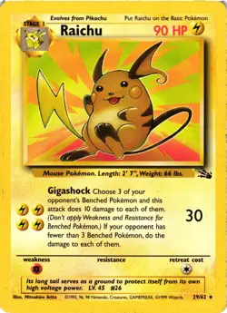 Pokemon TCG Raichu Fossil 29/62 Rare Unlimited Regular MP - Image 1