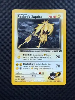 Rocket's Zapdos 15/132 NM-/LP+ SWIRL Gym Challenge Pokemon Card TCG - Image 1