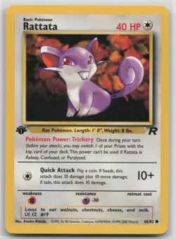 1st Edition Vintage Pokemon Card Rattata Common Team Rocket 66/82 VLP - Image 1
