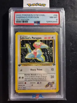 First Edition 2000 Pokemon Gym Challenge 98/132 Sabrina's Porygon PSA NM-MT 8 - Image 1