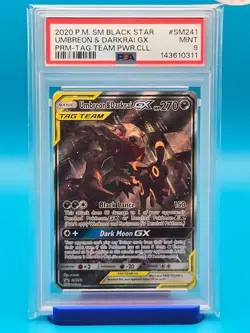 PSA 9 - 2020 POKEMON SM BLACK STAR PROMO SM241 UMBREON & DARKRAI GX TAG TEAM - Image 1
