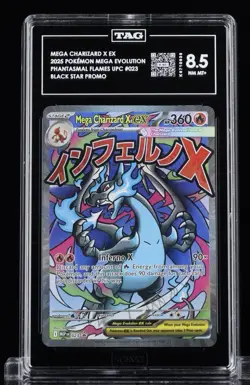 2025 POKEMON MEP EN-ME BLACK STAR PROMO #023 MEGA CHARIZARD X EX TAG 8.5 - Image 1