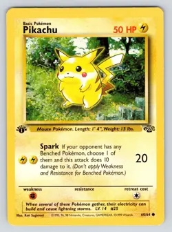 LP* Pikachu 60/64 1st Edition Jungle Set Common 1999 English Pokemon Card WoTC - Image 1