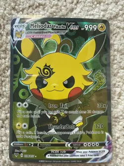 Pokemon TCG Meliodas Poncho Pikachu VCOS Cosplay Custom Full Art Shiny Holo Card - Image 1
