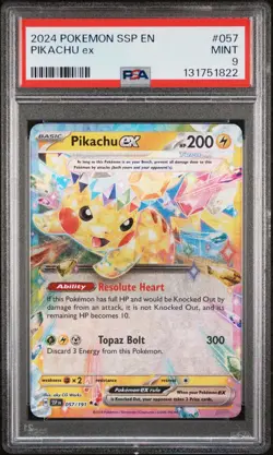 2024 Pokemon Surging Sparks Pikachu ex 057/191 PSA 9 Mint - English SSP - Image 1