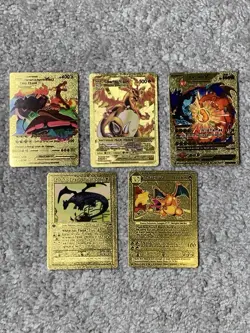 Set of 5 Charizard Gold Foil Fan Art Display Cards NM! - Image 1
