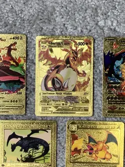 Set of 5 Charizard Gold Foil Fan Art Display Cards NM! - Image 3