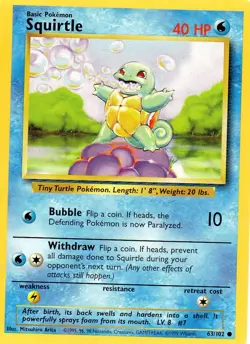 Pokemon Squirtle Card 63/102 Base Set Unlimited - Image 1