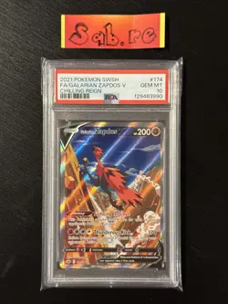 PSA 10 Galarian Zapdos V Alt Art SWSH Chilling Reign 174/198 Pokemon Card - Image 1