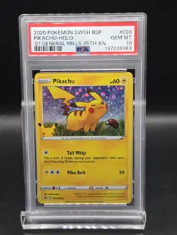 PSA 10 Pokemon Pikachu 2020 General Mills 25th Anniversary Holo Promo SWSH039 - Image 1