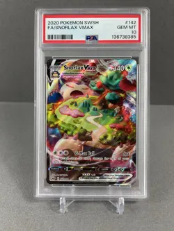 Pokemon Sword & Shield Snorlax VMAX Full Art Holo #142/202 PSA 10 FRESH GRADE - Image 1