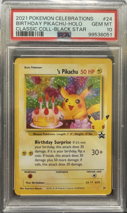 2021 POKEMON CELEBRATIONS CLASSIC COLL #24 BIRTHDAY PIKACHU-HOLO PSA 10 - Image 1