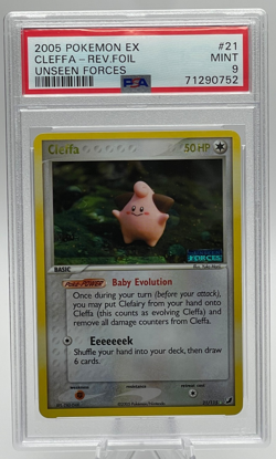 2005 POKEMON EX UNSEEN FORCES #21 CLEFFA REVERSE FOIL PSA 9 MINT - Image 1