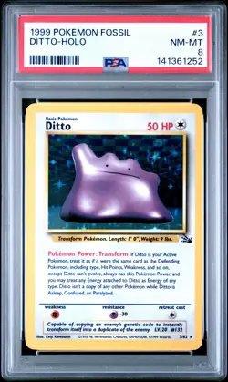 1999 POKEMON FOSSIL #3 DITTO-HOLO PSA 8 - Image 1