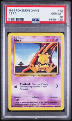 1999 POKEMON GAME #43 ABRA PSA 10 - Image 1