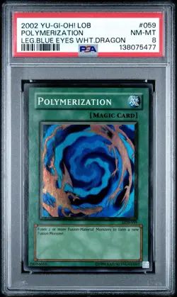 2002 Yu-Gi-Oh! Polymerization Legend of Blue Eyes LOB Unlimited Super Rare PSA 8 - Image 1