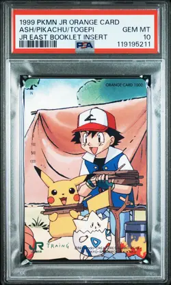 1999 POKEMON JR ORANGE CARDS ASH/PIKACHU/TOGEPI PSA 10 - Image 1