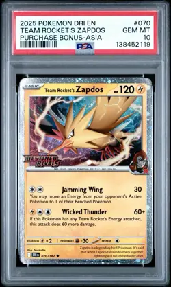 Team Rocket's Zapdos #70 - Pokemon Destined Rivals Stamped Asia Promo - PSA 10 - Image 1