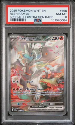 2025 POKEMON WHT EN-WHITE FLARE SPECIAL ILLUSTRATION RARE #166 RESHIRAM EX PSA 8 - Image 1