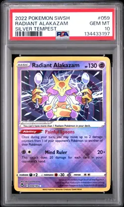 2022 POKEMON SWORD & SHIELD SILVER TEMPEST #059 RADIANT ALAKAZAM PSA 10 - Image 1