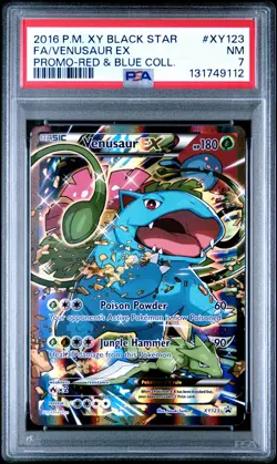 2016 POKEMON XY BLACK STAR PROMO RED & BLUE COLL FULL ART/VENUSAUR EX PSA 7 - Image 1