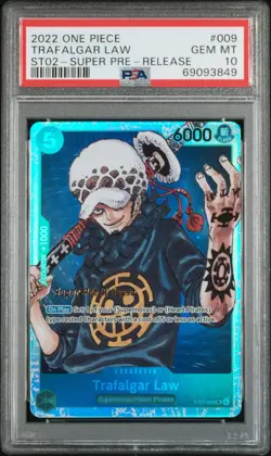 2022 ONE PIECE SUPER PRE RELEASE ST02-009 TRAFALGAR LAW PSA 10 GEM MINT - Image 1