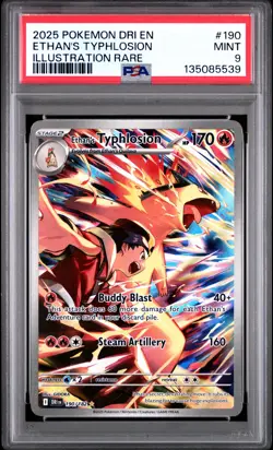 2025 POKEMON DRI EN-DESTINED RIVALS ILLUSTRATION RARE ETHAN'S TYPHLOSION PSA 9 - Image 1