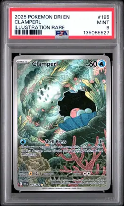 2025 POKEMON DRI EN-DESTINED RIVALS ILLUSTRATION RARE #195 CLAMPERL PSA 9 - Image 1