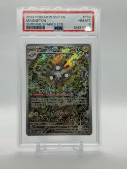 2024 POKEMON SVP EN-SV BLACK STAR PROMO #159 MAGNETON SURGING SPARKS ETB PSA 8 - Image 2