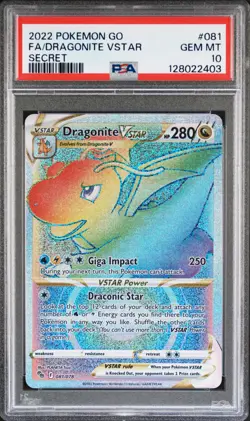 2022 POKEMON GO SECRET #081 FULL ART/DRAGONITE VSTAR PSA 10 - Image 1