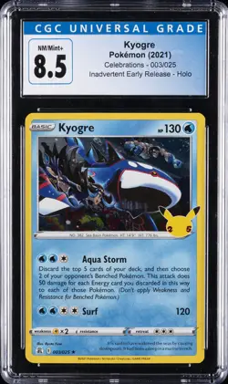 2021 POKEMON CELEBRATIONS INADVERTENT EARLY RELEASE HOLO #003/025 KYOGRE CGC 8.5 - Image 1