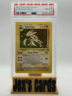 1999 POKEMON FOSSIL #9 KABUTOPS-HOLO PSA 8 - Image 1