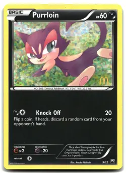 Pokemon Purrloin - 9/12 HOLO Promo McDonald's Promos 2012 009/012 MP - Image 1