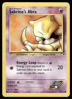 Pokemon Cards Sabrina's Abra 91/132 UNLIMITED Gym Heroes WOTC Common NM - Image 1