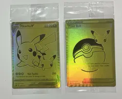 Pokemon TCG celebrations gold Pikachu V Poke Ball Cards - Image 1