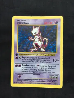 Pokemon Cards: Base Set 1st Edition Rare Holo: Mewtwo 10/102 - Image 1