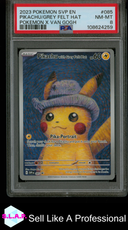 PIKACHU/GREY FELT HAT POKEMON X VAN GOGH SVP EN-SV BLCK STR PRM 2023 085 PSA 8 - Image 1
