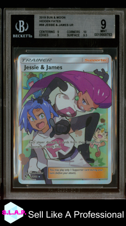 JESSIE & JAMES UR FULL ART 2019 POKEMON SUN AND MOON HIDDEN FATES 68 BGS 9 - Image 1