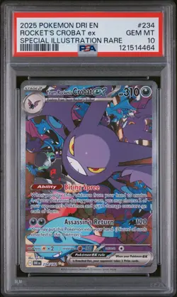 2025 POKEMON DRI EN-DESTINED RIVALS #234 TEAM ROCKET'S CROBAT EX PSA 10 - Image 1
