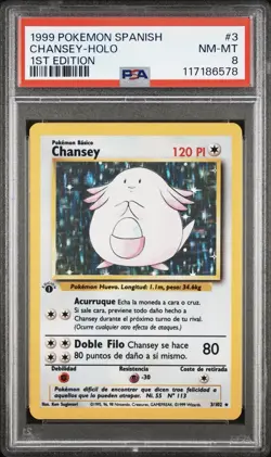 1999 Pokemon SPANISH 1st Edition Base Set Chansey Holo 3/102 PSA 8 NM-MT - Image 1
