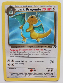 Dark Dragonite Pokemon Card 22/82 WOTC Non Holo Rare Team Rocket Set Vintage LP - Image 1