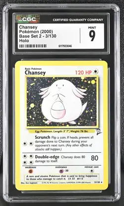 CGC 9 MINT Chansey 2000 Base Set 2 3/130 Holo Pokemon Card - Image 1