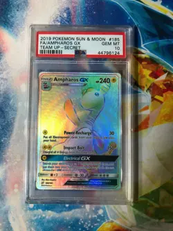 2019 Pokemon Sun & Moon Team Up Secret Rare Ampharos #185/181 PSA 10 LOW POP - Image 1