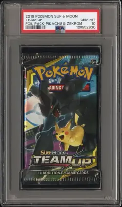 2019 POKEMON SUN & MOON TEAM-UP BOOSTER PACK Pikachu and Zekrom PSA 10 GEM - Image 1