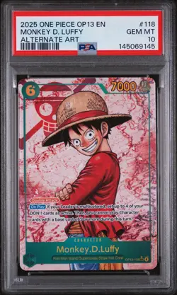 2025 ONE PIECE OP13 118 CARRYING ON HIS WILL MONKEY D LUFFY SEC ALT ART PSA 10 - Image 1