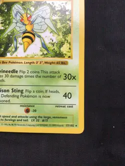 Pokemon Cards: Base Set 1st Edition Rare: Beedrill 17/102 - Image 4