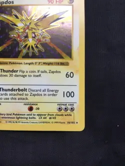 Pokemon Cards: Base Set 1st Edition Rare Holo: Zapdos 16/102 - Image 5