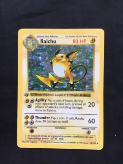 Pokemon Cards: Base Set 1st Edition Rare Holo: Raichu 14/102 - Image 1