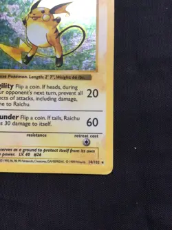 Pokemon Cards: Base Set 1st Edition Rare Holo: Raichu 14/102 - Image 5